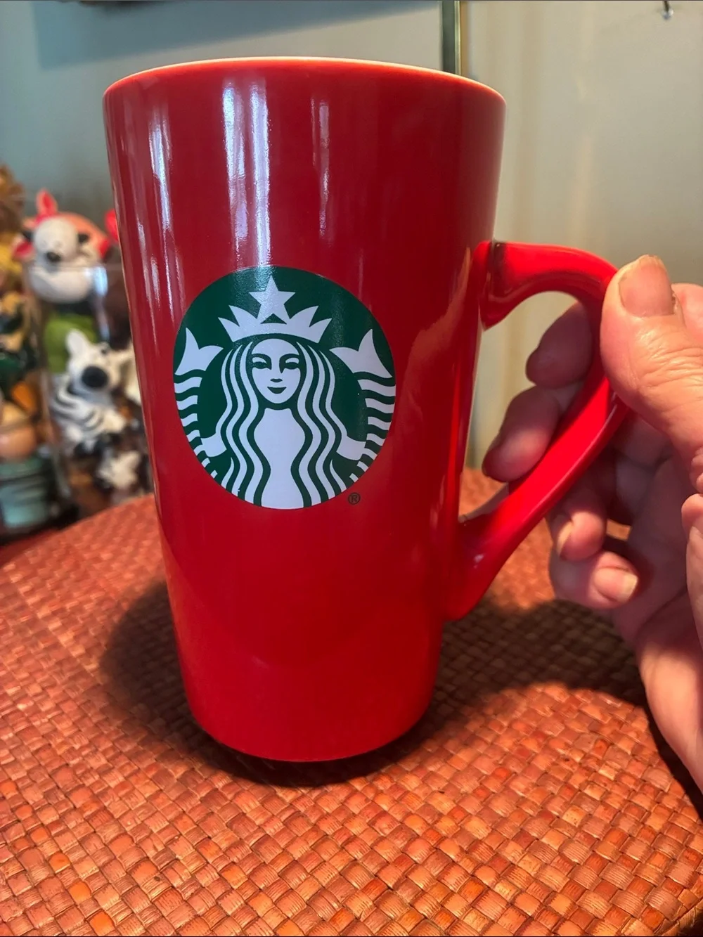 Starbucks Ceramic Red 16oz Tall Coffee Mug with Green and White Siren Logo